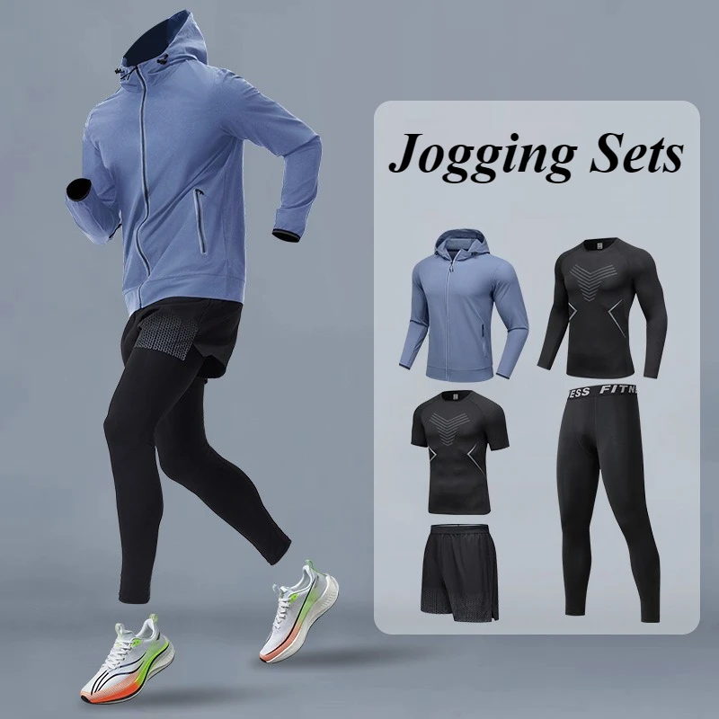 

Premium 4-5 PCS Running Sets Men Jogging Outfit Oversize Fit Quick Dry Moisture Wicking Multi Sport Use Comfort Sportswear