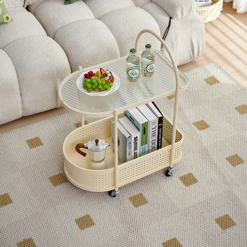 

Simple removable sofa side shelf living room small coffee table Internet celebrity cart glass small table