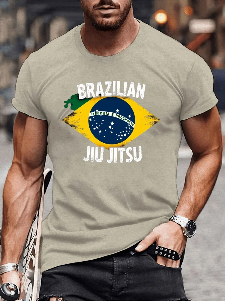 

Men's Brazilian Jiu Jitsu pattern-vibrant blue martial arts pattern with Brazilian flag color, cotton short-sleeved T-shirt.