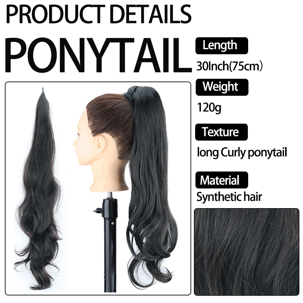 Synthetic Ponytail Hair Extension Long Curly Wrap Around Pony Tail Black Blonde Ponytail Wig Hairpiece for Women for Daily Wear