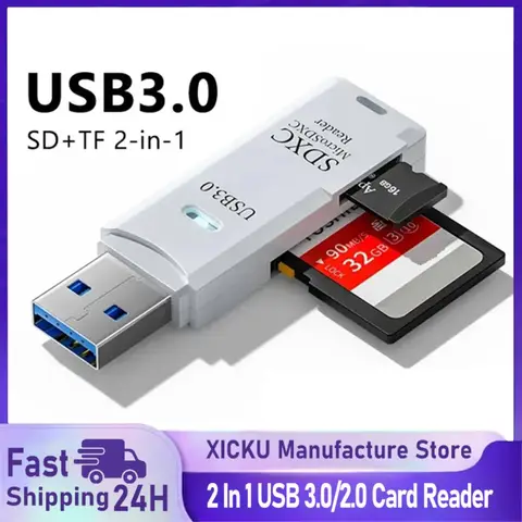 Multi Functional 2 In 1 High-speed USB 3.0/2.0 Card Reader Supports TF+SD Computer Tablet Camera Laptop Car Mounted