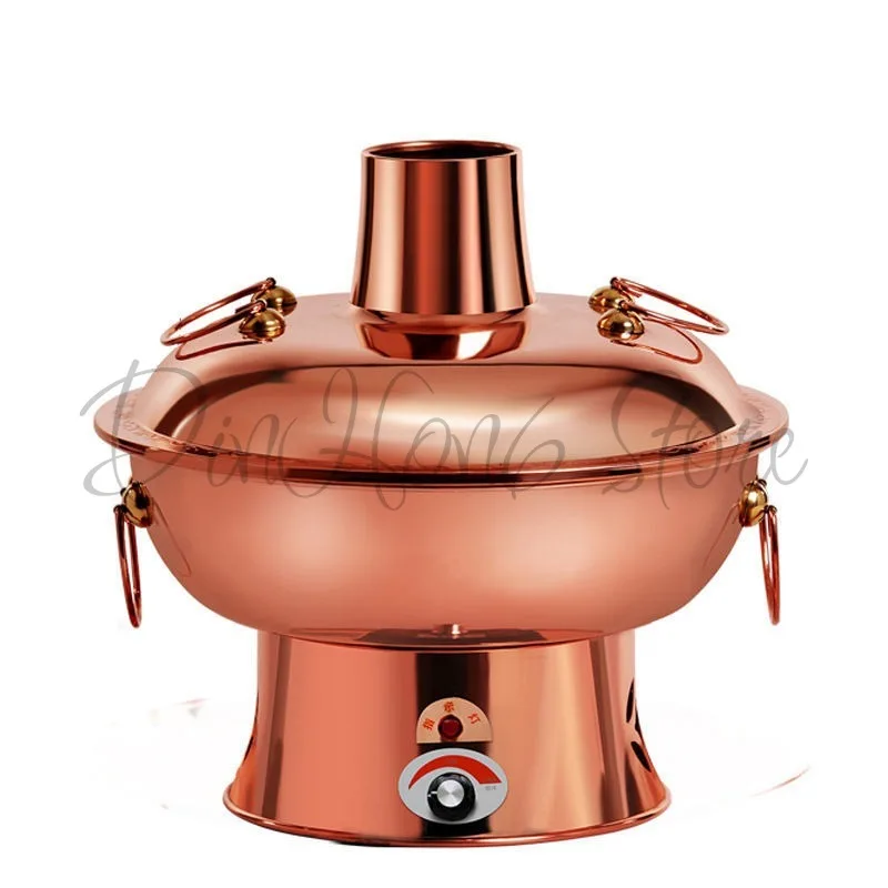 Copper Old-Fashioned Electric Grill Dual-Use Charcoal Pure Red Copper Old Beijing Two-Flavor Hot Pot Copper Pot Pot