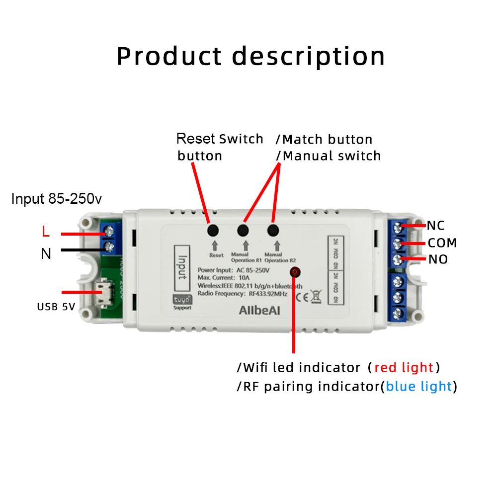 Tuya Smart Wifi 2CH Switch Module,Motor Controller for Rolling Sliding Door,AC 110V 220V 230V 2 Channel Relay,Alice RF433 Remote