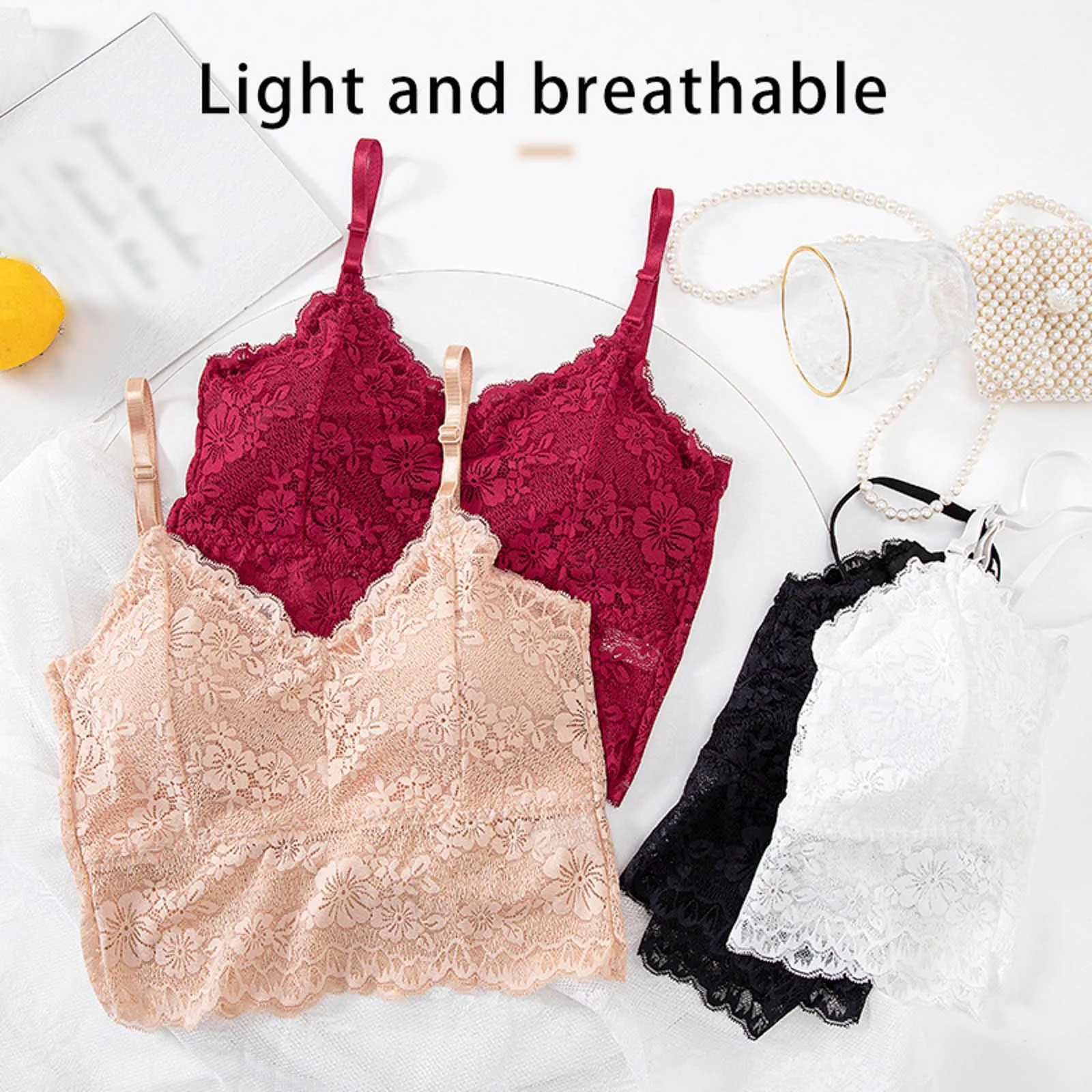 Lingerie bralette sexy do laço para mulheres, sem fio, sem emenda, acolchoado, cinta ultra, roupa interior