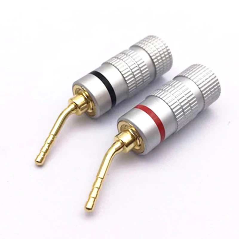 New 24K Gold For Speaker Pin Angel 2mm Banana Plugs Speaker wire Screw Lock Connector