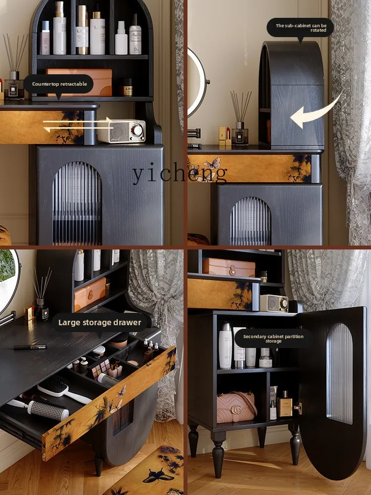 

Dressing Table Solid Wood Master Bedroom Black Extendable Dressing Table and Chest of Drawers Integrated
