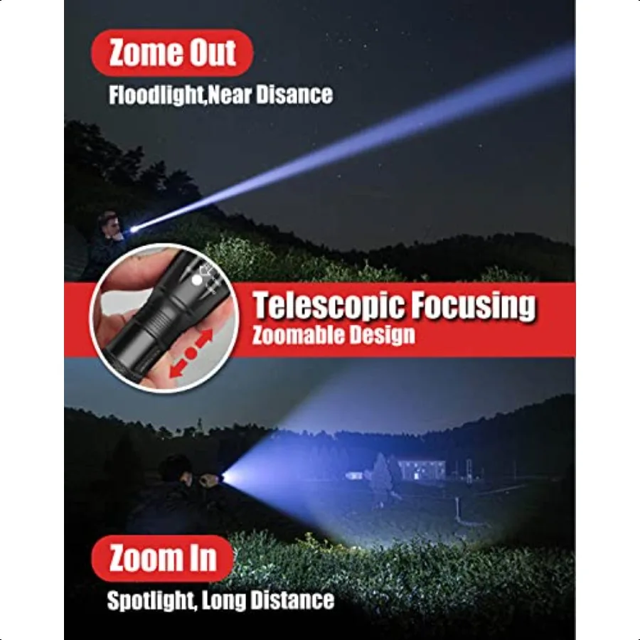 LED-zaklamp 2-pack Heldere tactische zaklamp Hoge lumen met 5 modi Waterdicht zoombaar flitslicht voor buitencadeaus voor mannen
