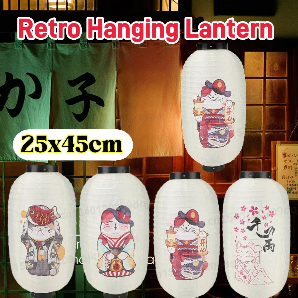 Image of Lucky Cat Hängelaterne für den Außenbereich, 25,4 cm, traditionelle Laterne im japanischen Stil, wasserdicht, für Restaurant-Chochin-Bar-Dekoration