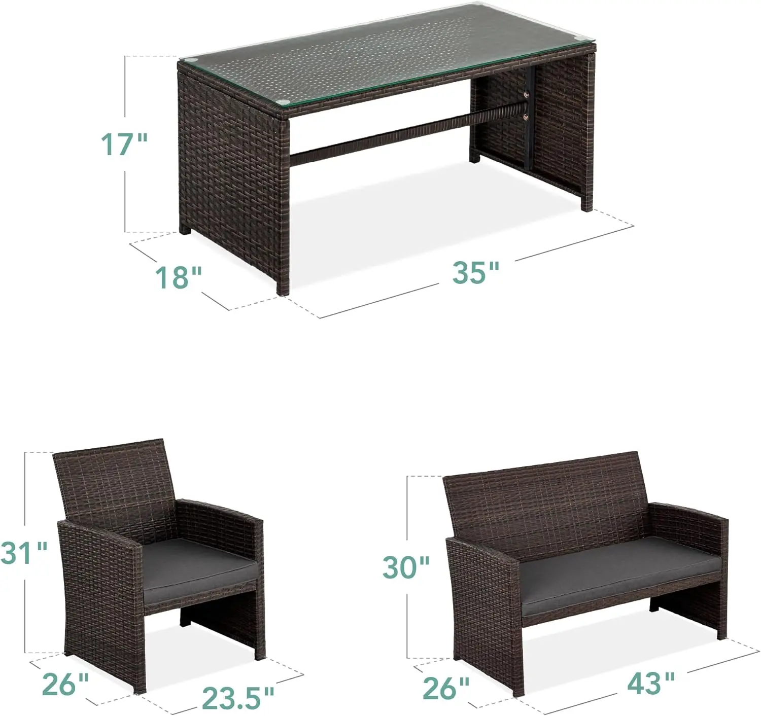 Juego de muebles de mimbre para exteriores, muebles de conversación para Patio trasero con mesa de centro, cojines de asiento, productos de 4 piezas