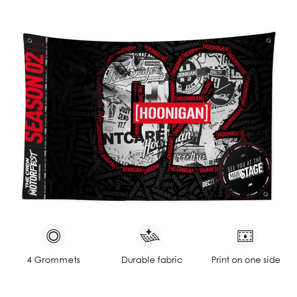 H-Hoonigan Racing Car Flags Individuelles Wandbehang-Kunstbanner als Hintergrund für Schlafzimmer, Zuhause, Wohnzimmer, Außendekoration