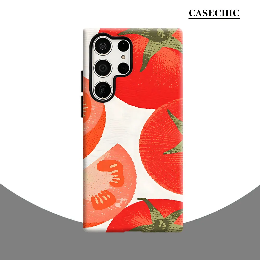 Retro Tomato Print Phone Case for Samsung Galaxy S26 S25 Ultra S24 S23 Ultra Plus Shockproof Double layer tough Back Cover