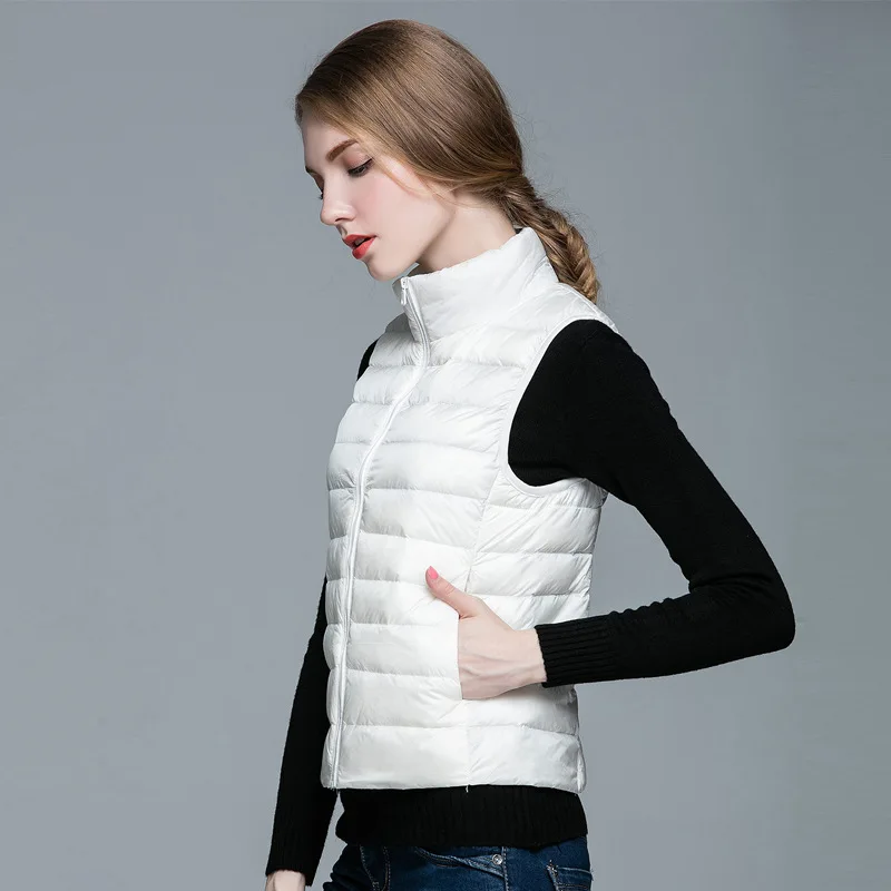 DEODAR Four-season Models 90% White Duck Down Vest Female Fashion Thin Short Stand Collar Portable Puffer Jacket for Office Lady