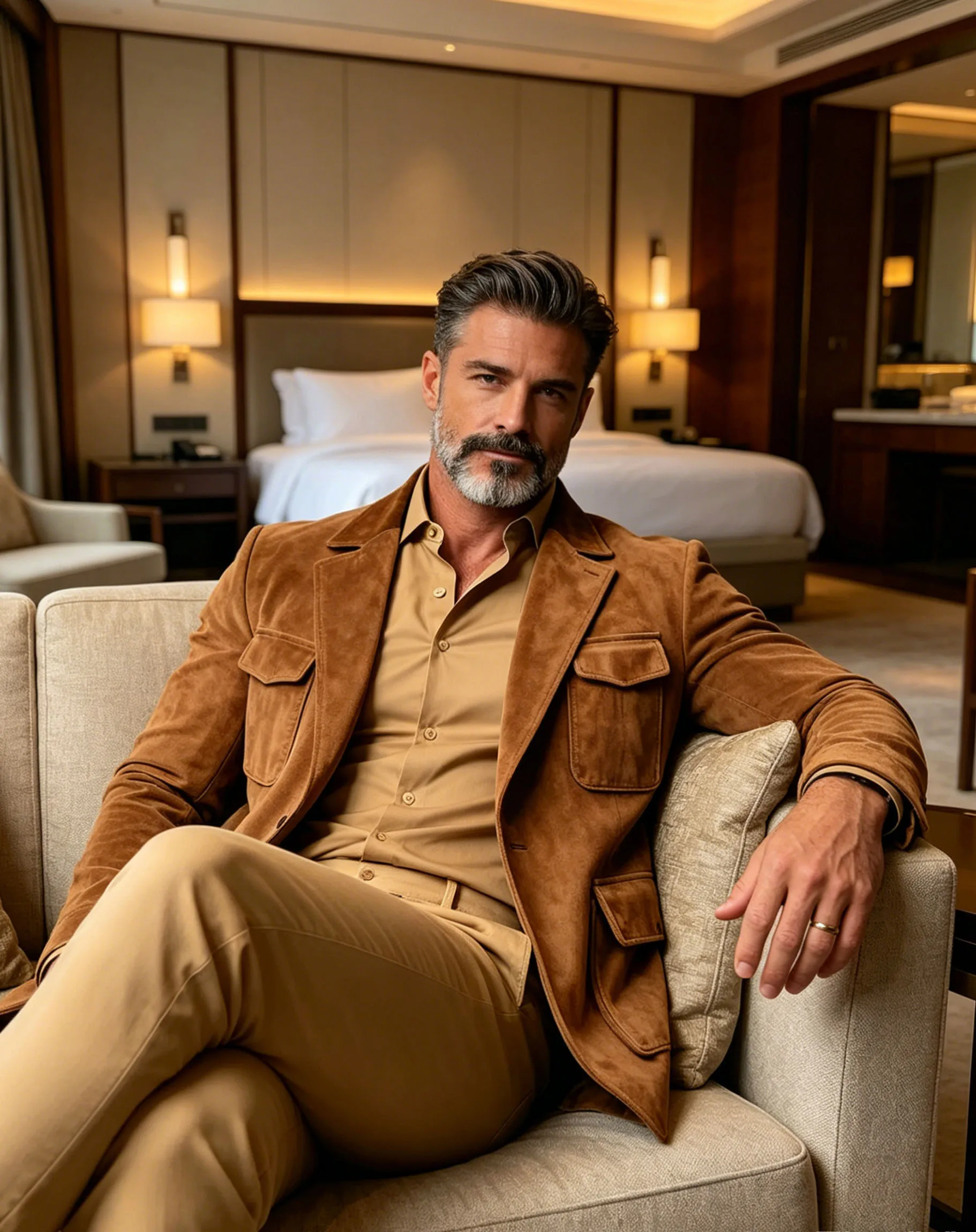 Men's Brown Suede Safari Blazer Vintage Slim Fit  Multi-Pocket Casual Hunting Jacket Fashion Comfortable Sport Coat For Daily image 6