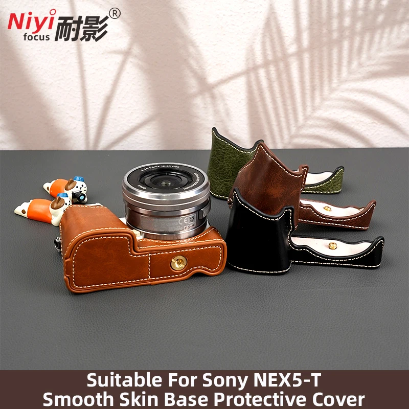 Camera Half Case for Sony NEX5 NEX5R NEX‑5T NEX6 NEX7 Camera Bace Leather Protective Case NEX-7 Bottom Battery Open Wrist Strap view 2