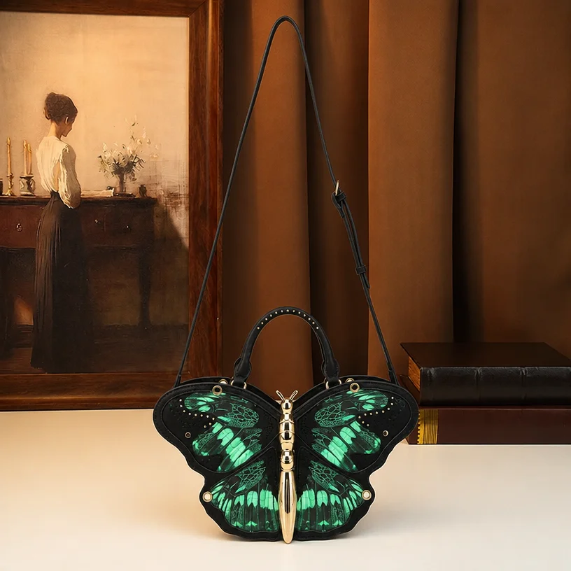Luxuriöse 3D-Schmetterlings-Handtasche, Neuartige Gothic-Party-Abendtasche, Einzigartiges Flügeldesign, Y2K-Schulter-Umhängetasche für Damen – Detail 10