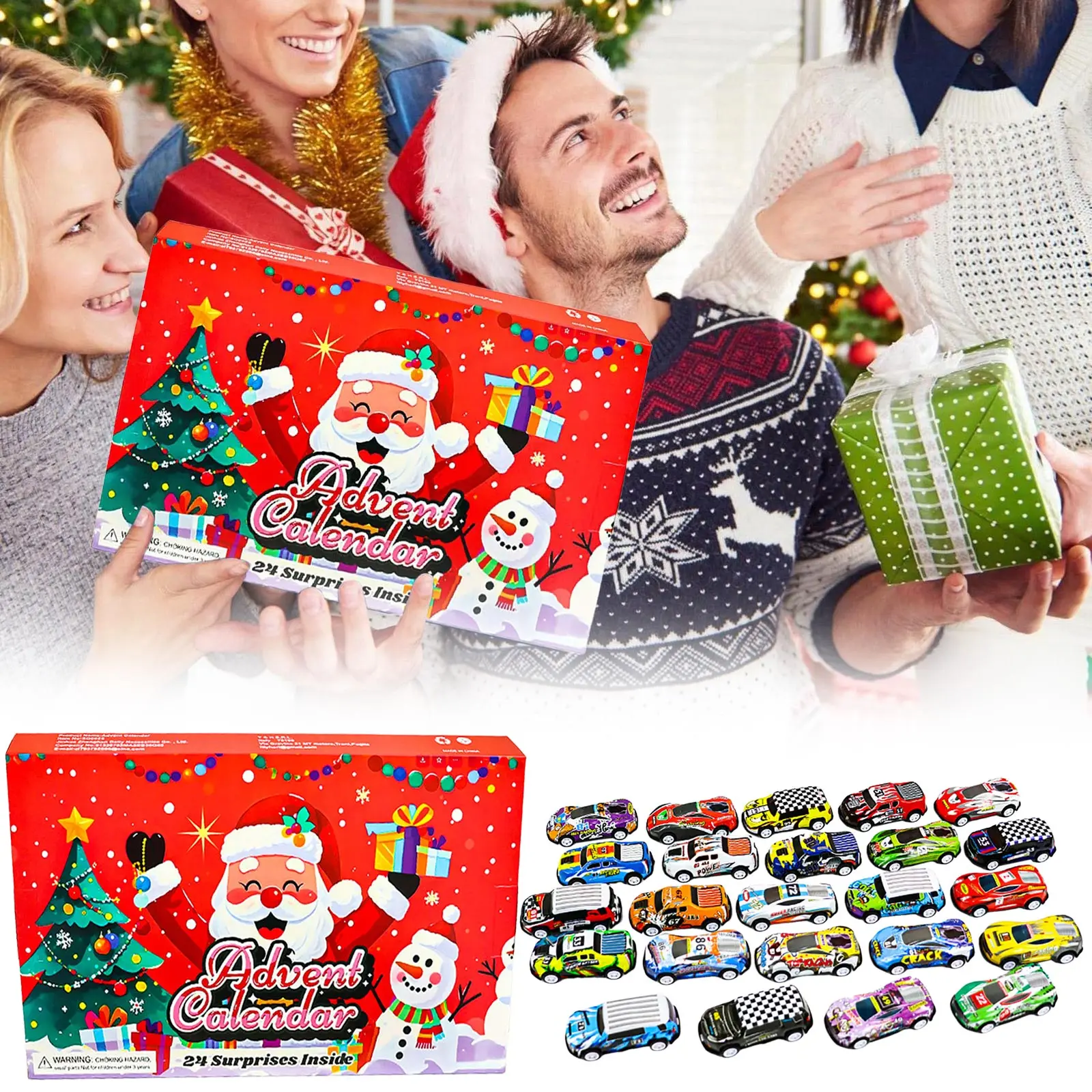 Timer per vasino per bambini Calendario di arrivo natalizio Calendario per il conto alla rovescia di 24 giorni Giocattoli per auto 24 da collezione Timer per sabbia da 2 minuti Denti con spazzola