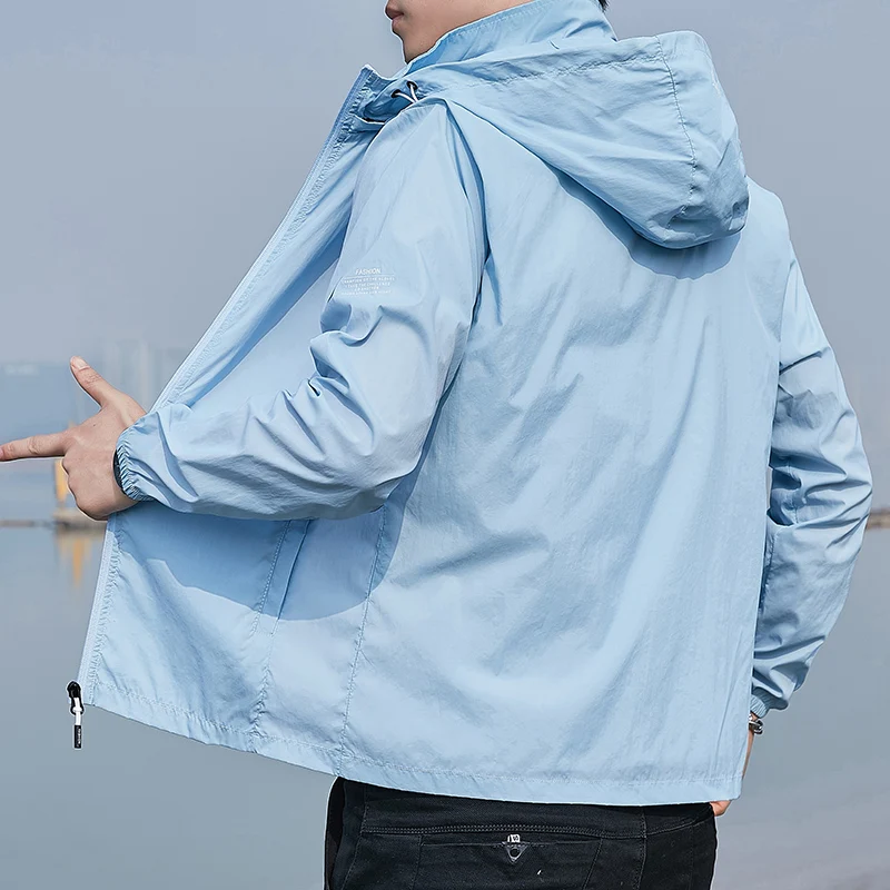 Outdoor Ultra-thin Jacket Men\'s Summer Waterproof Ice Silk Quick-drying Skin Windbreaker Casual Camping Sunscreen Hooded Coat