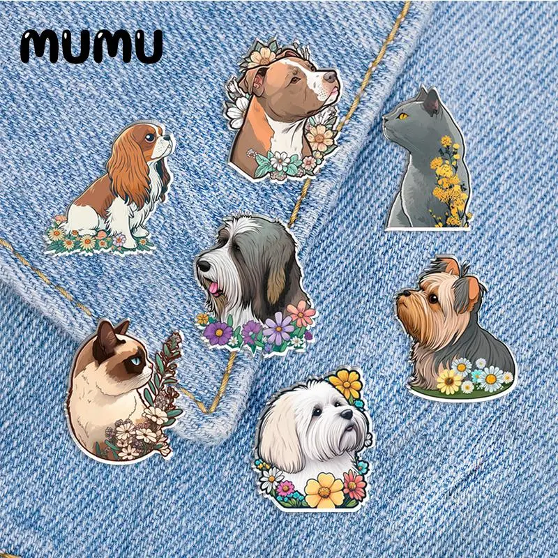 2023 New Dog Cat and Flowers Lapel Pin Cute Acrylic Brooches Handmade Epoxy Jewelry Shirt Bag Badge