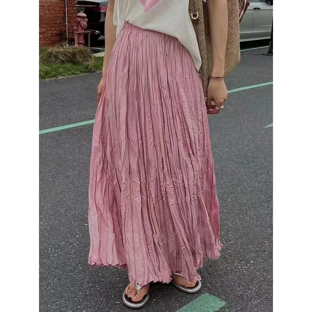 Casual High Waist Pleated Skirt CK2465 Elastic Waist Other Material 100% Loose Fit Bridesmaid Dress for Young Women