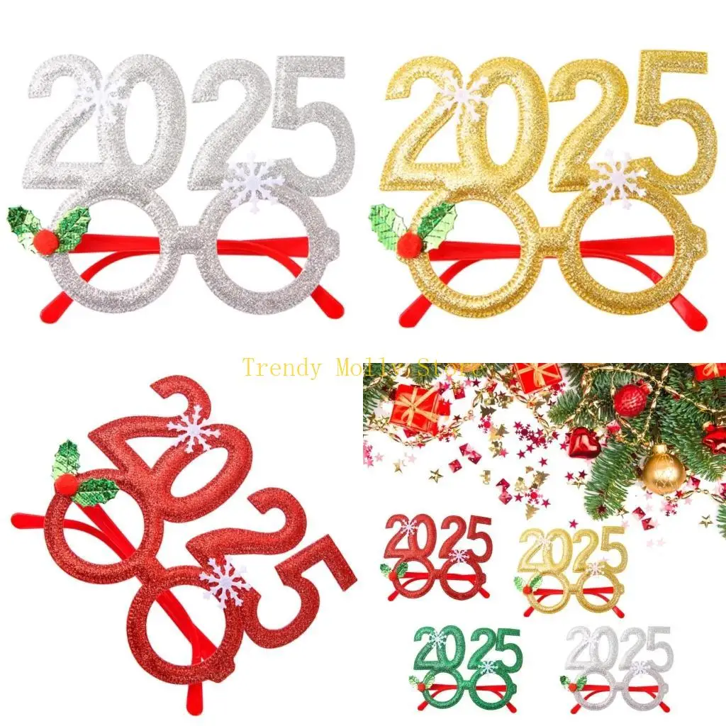 N5KB 반짝이 크리스마스 파티 안경 프레임 2025 New Year Party 안경 크리스마스 장식 성인 어린이 휴가 파티