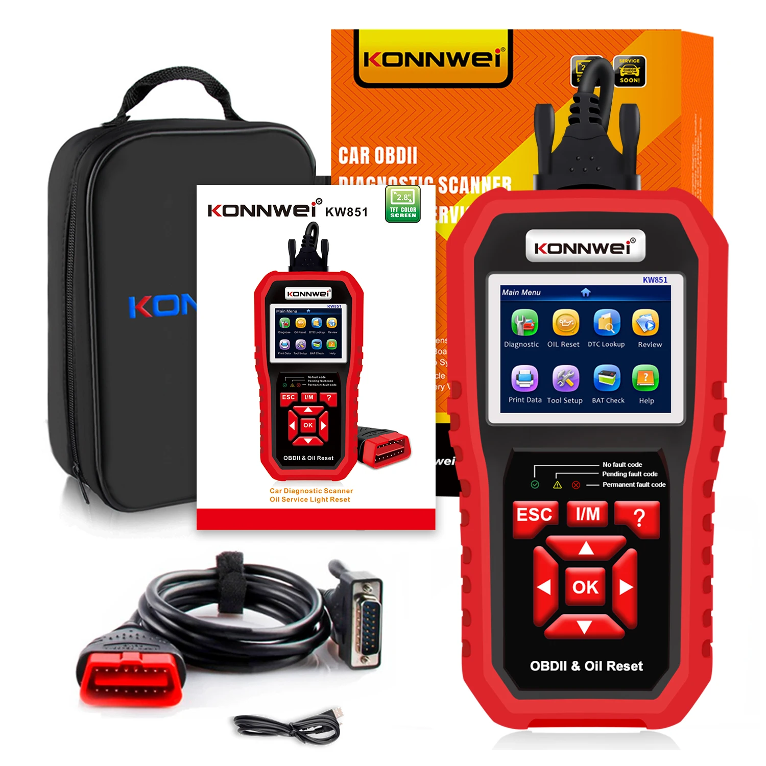 Easy-operate Automotive Scanner KONNWEI KW851 12V Car OBD2 Diagnostic Tool Oil Service Light Reset Device