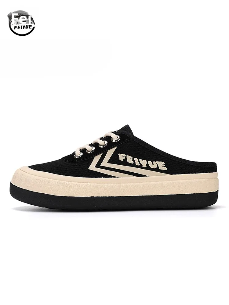 

Feiyue Summer New Women's Casual Canvas Slip-On Breathable Lazy oes Low Top Rubber Bot Pure Color Sewing Line