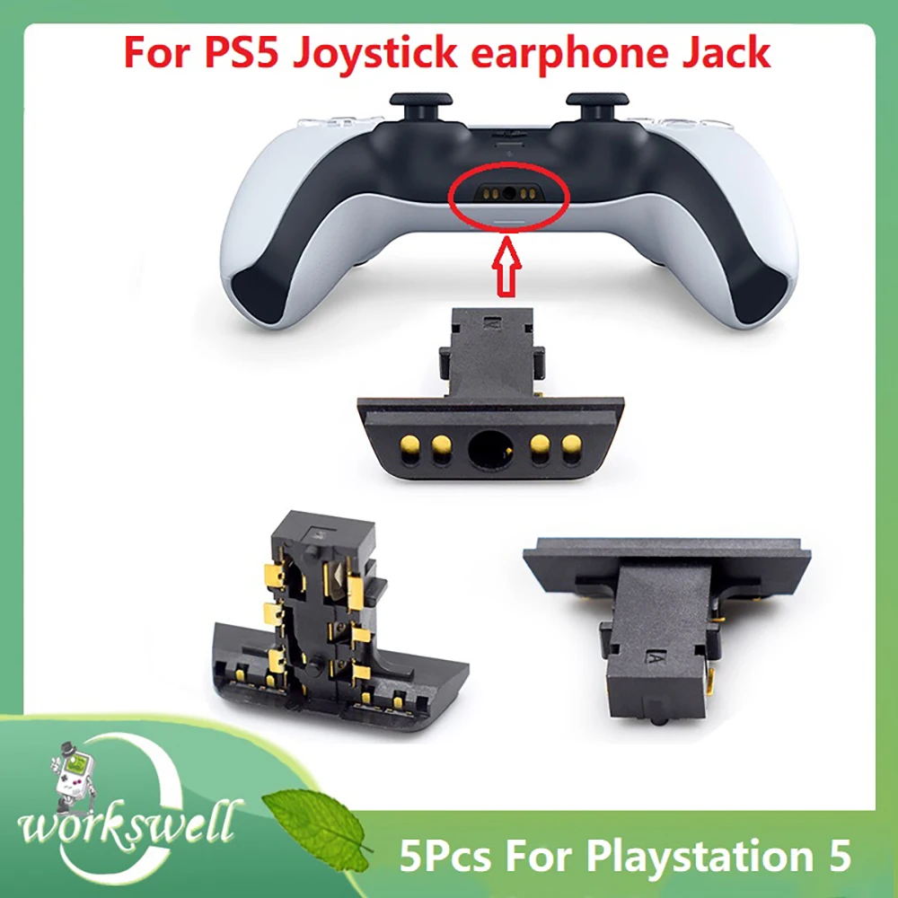 5Pcs For PS5 Joystick Earphone Jack Headphone Charging Socket For Playstation 5 Handle Joystick Tail Plug Female Game Repair Par