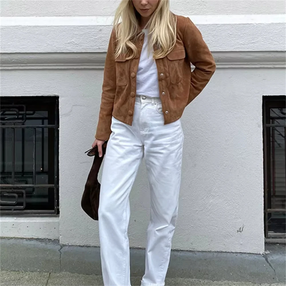 

BMURHMZA Autumn New Women's Fashion Versatile Collar Long Sleeve Single breasted Pocket Decoration Jacket Coat