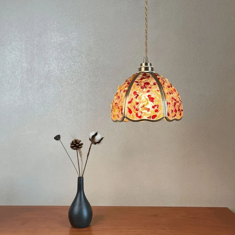 

Retro Crystal Glass LED Pendant Lights Restaurant Bar Counter Aisle Balcony Copper Light Nordic Luxury Adjustable Hanging Lamp