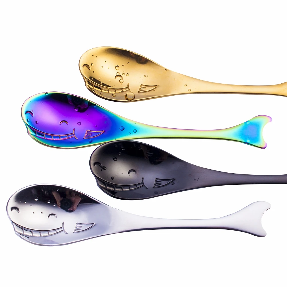 

4PCS Stainless Steel Whale Spoon Cute Cartoon Dessert Coffee Stirring Tea Sugar Spoon Portable Lightweight Grade Non