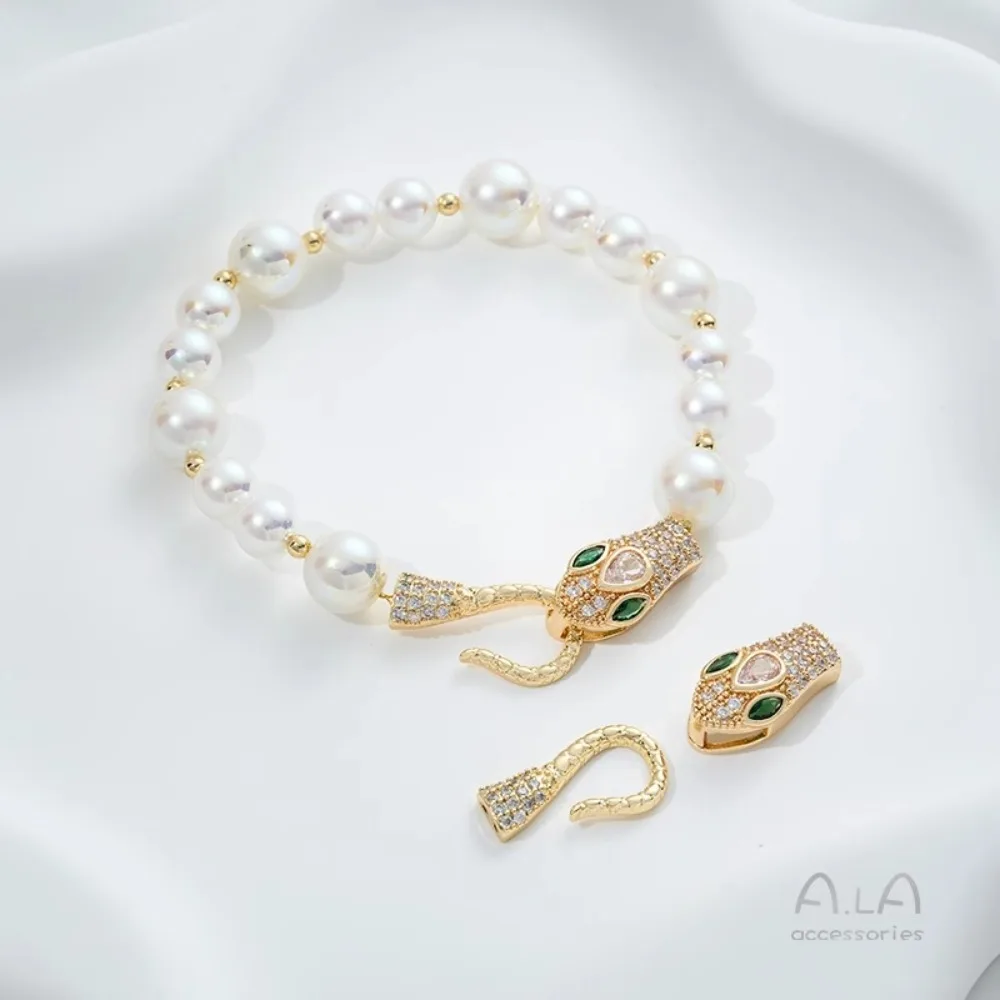 

Медные застежки 14-каратное золото Цвет Зеленый глаз Змеиная голова Жемчужная пряжка Рыболовный крючок Кнопка Головка ручной работы DIY Ювелирные изделия Аксессуары для подключения