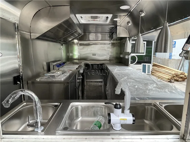DOT aprovado caminhão de alimentos 20 pés grande cozinha móvel reboque de comida rápida espelho reboque de café de aço inoxidável