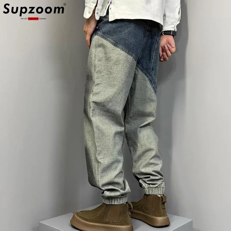 Supzoom New Arrival Hot Sale Top Fashion Autumn Zipper Fly Stonewashed Splice Casual Cargo Denim Pockets Cotton Jeans Men
