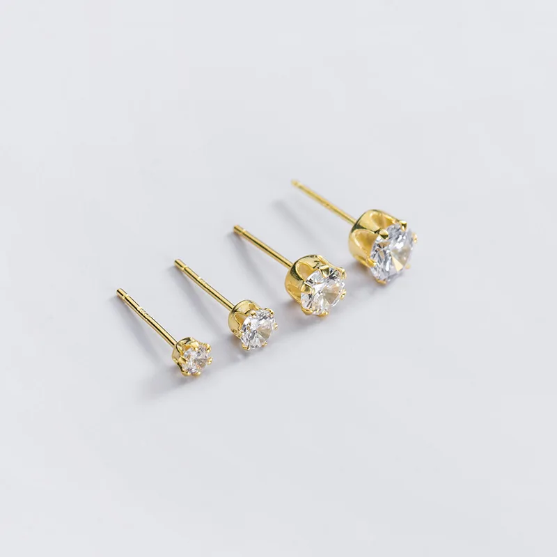 

925 Sterling Silver Korean Simple Stud Earrings for Women Jewelry Fashion Student Mini Flash Crystal Zircon Gift 3mm 4mm 5mm 6mm