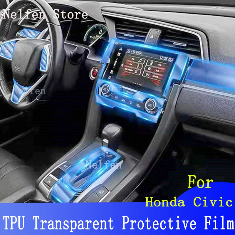 

For Honda Civic Interior Center Console Air Panel Steering Wheel Panel Tpu transparent Anti- Scratch Protective Film