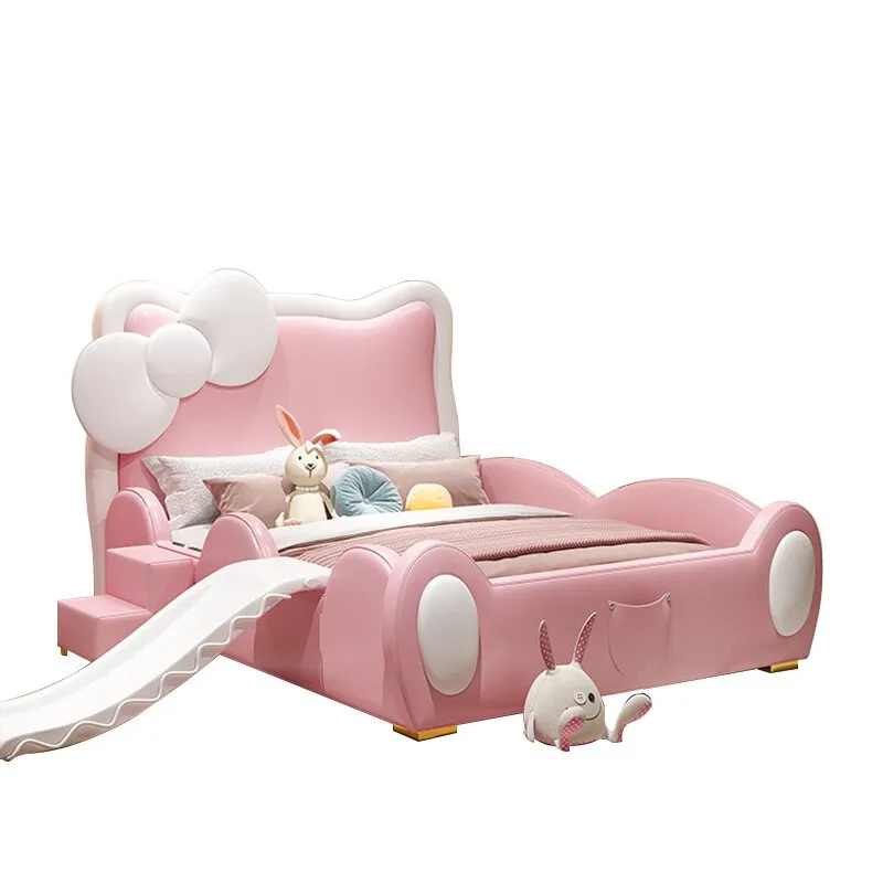 

Child bed girl princess bed pink with guardrail slide pedals cute cartoon girl bedroom home