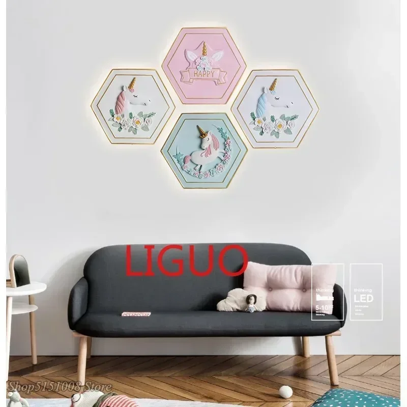 Modern Simplicity Cartoon Unicorn LED Wall Lamps Childrens Room  Corridor Bedroom Bedside Pull Cord Switch Decor Wall Lights