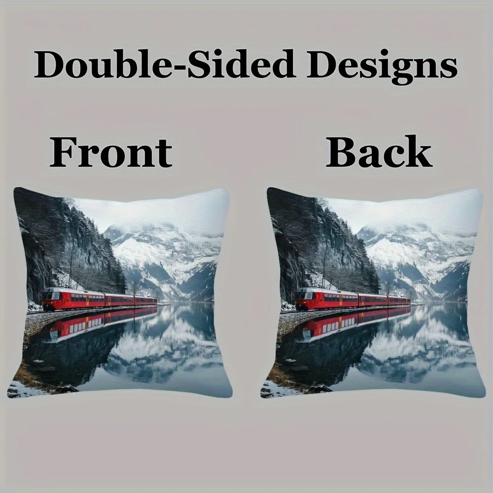 Double Sided Swiss Landscape Scenic Train Pattern Decorative Throw Pillow Case Traditional Art Cushion Cover for Sofa Home Decor
