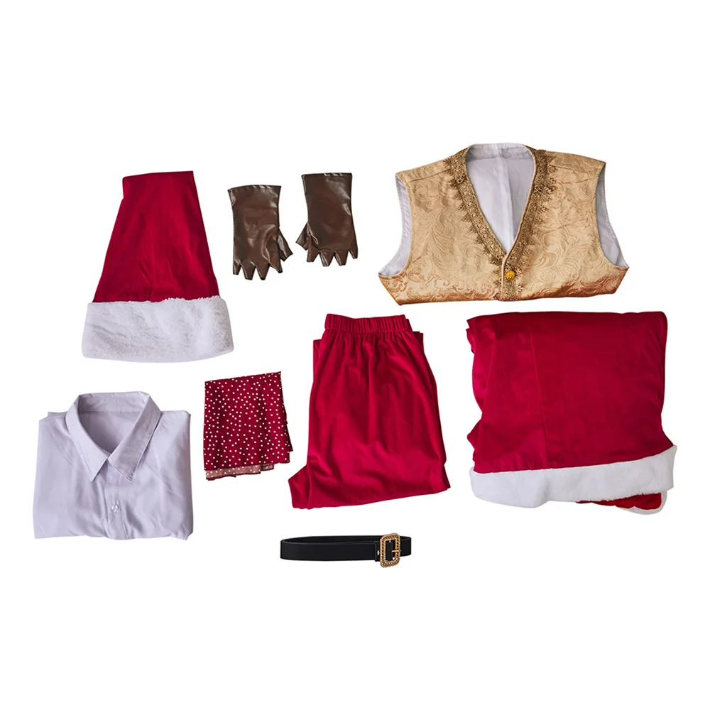 Medieval Christmas Santa Claus Cosplay Costume Red Jacket Suit Full Set Stage Performance Outfit