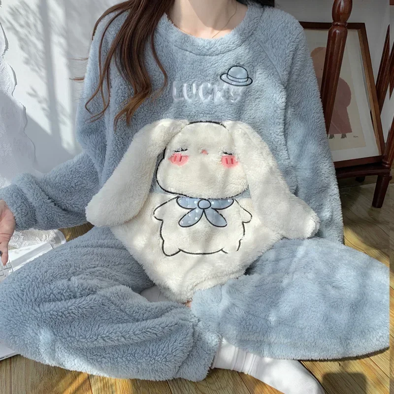 Sanrio jade cinnamon dog winter pajamas coral fleece new cartoon warm fleece thickened women\'s pajamas silk loungewear set