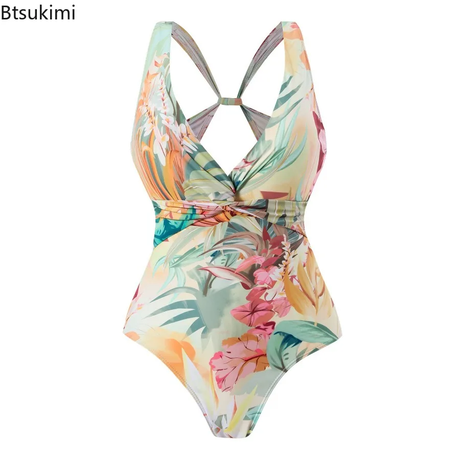 New Arrival Sexy One Piece Swimwear Women Retro Print Bikini Sets Push Up Bathing Suit with Beach Skirts Bodysuit Swimsuit Femme