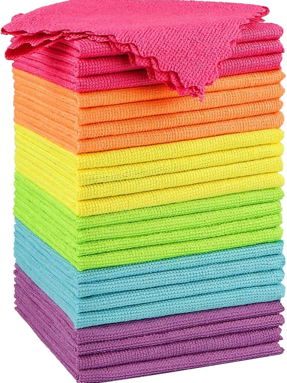 24Pcs Microfiber Cleaning Cloth Highly Absorbent Towels Lint Free Reusable Dish Rags Multi-Purpose Wash Rag for Kitchen Household Chores Car Wash Auto Detailing Window Glass Cleaning 12x11 Inch 30x28cm