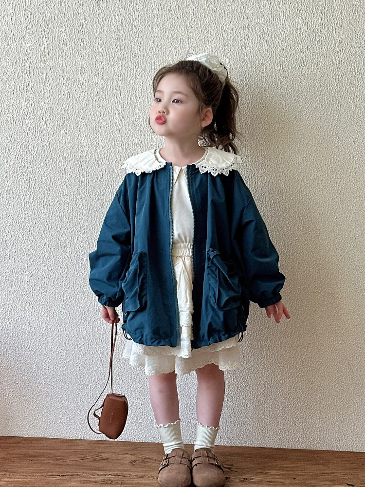 

Girls' Trench Coat Spring and Autumn Style2025New Children's Autumn Stylish Top Mid-Length Baby Autumn Casual Jacket