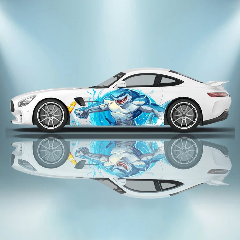Shark Surfing in The Waves Car Vinyl Wraps Decal Self-adhesive PVC Sticker Suitable for Trucks SUV Decoration Auto Accessories