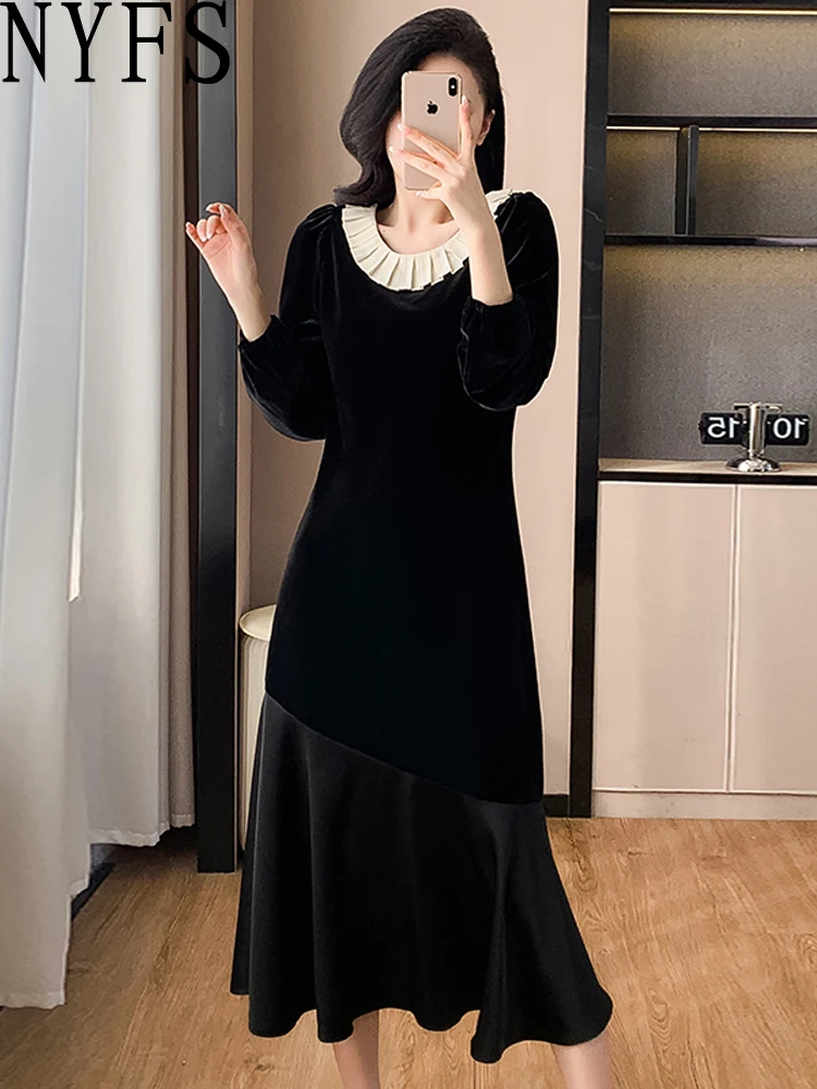 

Женское бархатное платье NYFS, свободное платье составного кроя с рыбьим хвостом, Осень-зима 2024