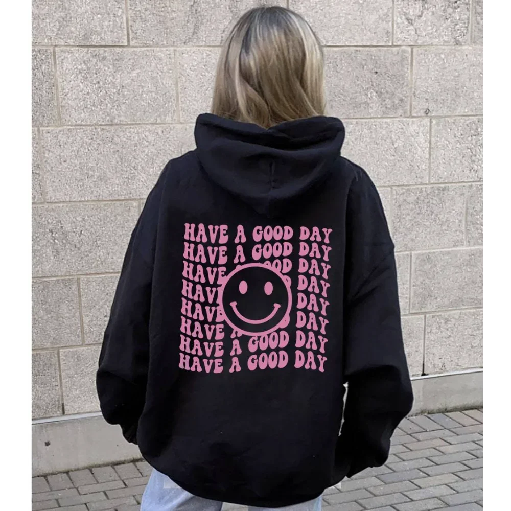

Cotton Hoodies Women Autumn Winter Hooded Shirt Fleece Sweatshirts Graphic Smile Face Print Pullovers Women Clothing