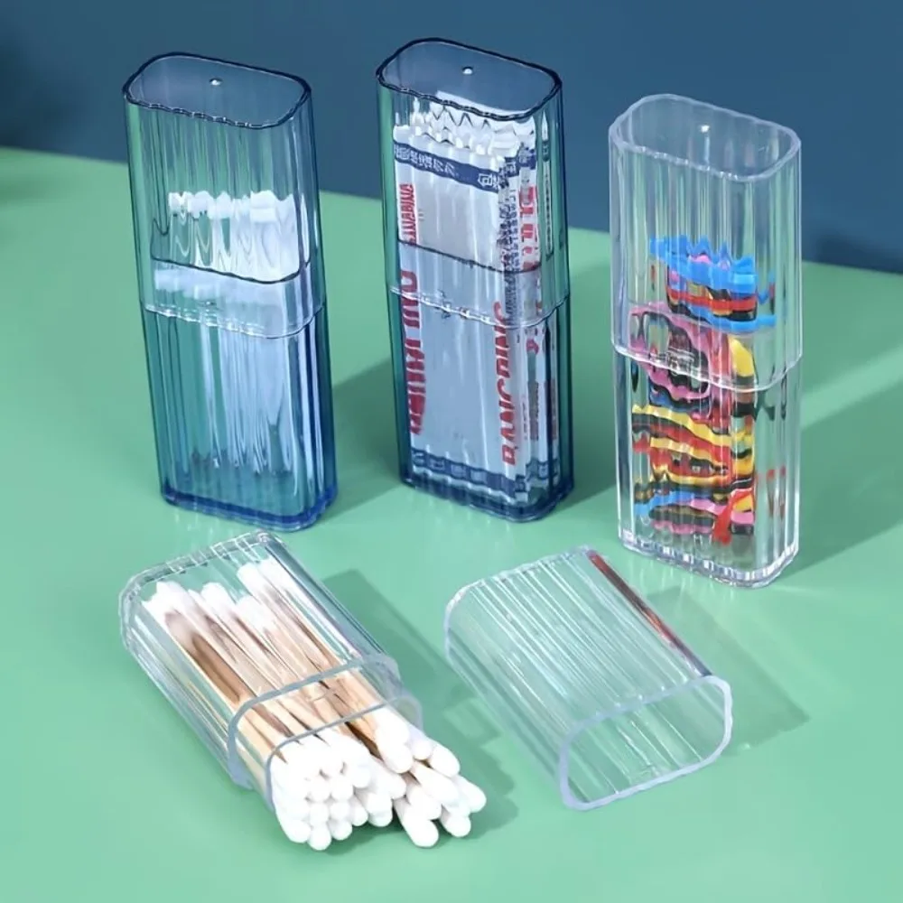 5Pcs Portable Clear Striped Travel Storage Case Dust‑proof Organizer for Cotton Swabs Floss Band‑Aid Hair Ties Sundries Holder
