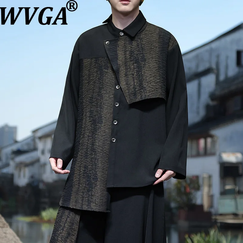 

WVGA Yamamoto Dark Tie-Dye New Man Spring Autumn Irregular Design Trendy Patchwork French Shirt Niche Chic Casual Top Ins W20516