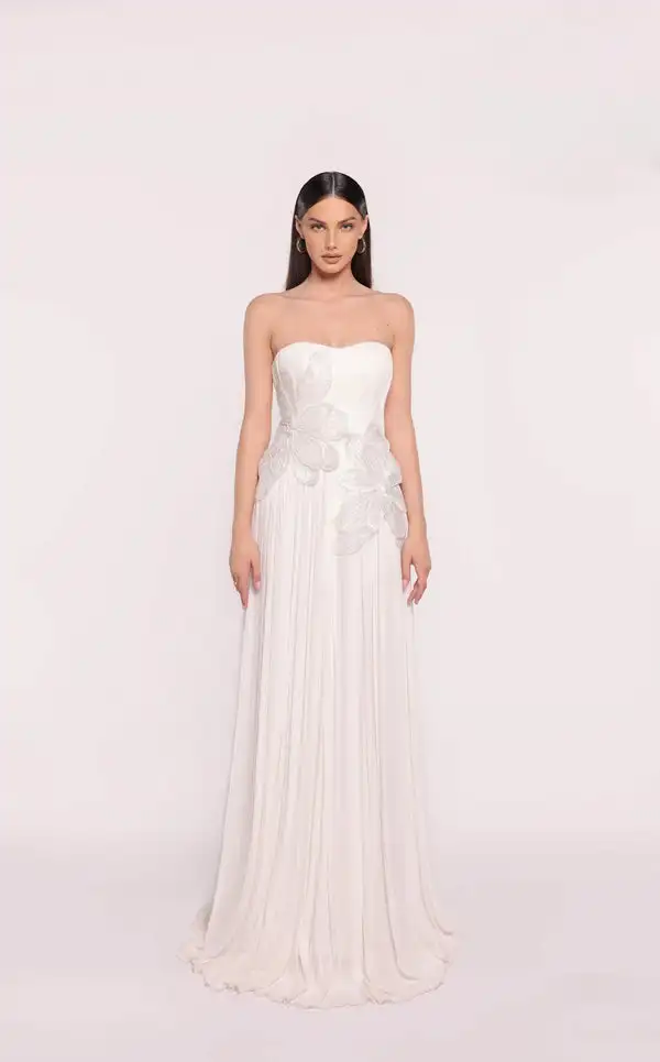 

Customized Elegant Chiffon Draped Applique A-line Strapless Long Dresses Bespoke Occasion Dresses Casual Simple Sizes Available