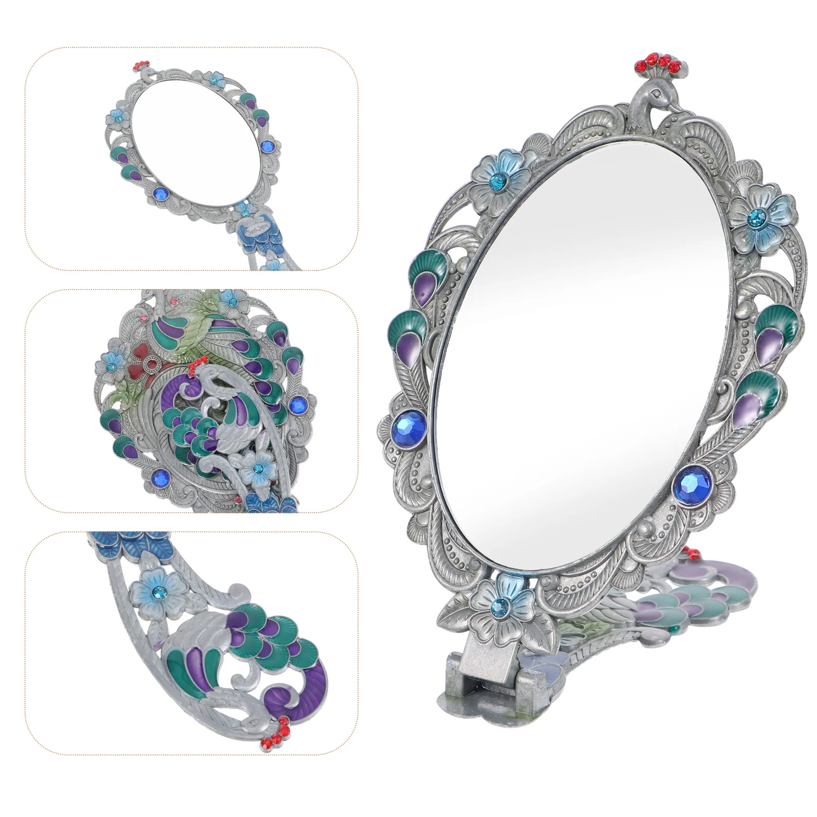 مرآة بيضاوية عتيقة قابلة للطي، مرآة يد للمكياج ذات رؤية واضحة، تصميم مدمج محمول للسفر والمكتب والاستخدام الخارجي #1